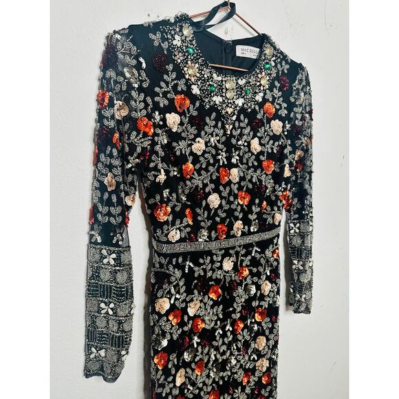 MAC DUGGAL 93925 Black Mutlicolored Beaded Sequin Long Sleeves Formal Dress sz 2 - Picture 5 of 16